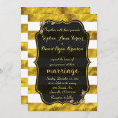 Zwarte Trouw Uitnodiging met Gouden Folie Strepen  (Voorkant / Achterkant)