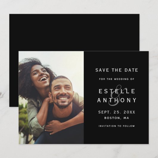 Zwarte trouwdag | Ampersand Save the Date fotokaar (Voorkant / Achterkant)