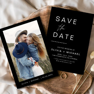 Zwarte Trouwdag Opslag Foto Minimalistisch Save The Date