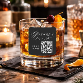 Zwarte trouwdrank met QR-code favoriet van de brui Vierkante Sticker