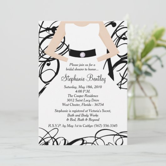 Zwarte Trouwjurk Bruids Douche Uitnodiging (Staand voorkant)