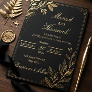 Zwarte Trouwjurk Formele Trouwkaart | Elegant Goud Kaart