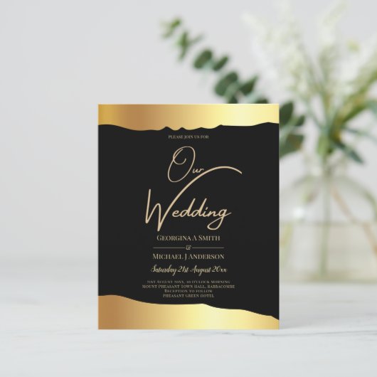 Zwarte Trouwjurk Goud Folie Schrift Elegant Evenem (Staand voorkant)