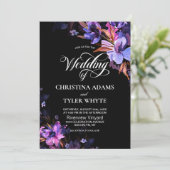 Zwarte Trouwjurk met Paarse Waterverf Bloemen Kaart (Staand voorkant)