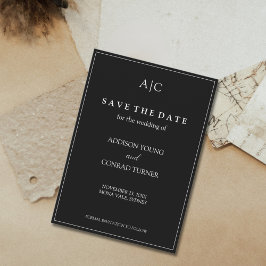 Zwarte Trouwkaart met Monogram 'Save the Date' Save The Date