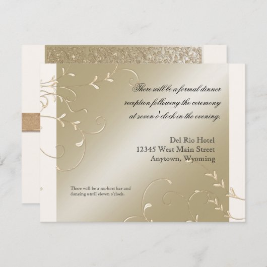 Zwarte Trouwkaarten met Elegantie, Champagne Crème Informatiekaartje (Voorkant / Achterkant)