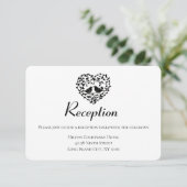 Zwarte Trouwreceptie Liefdesvogels Bloemhart Informatiekaartje (Staand voorkant)