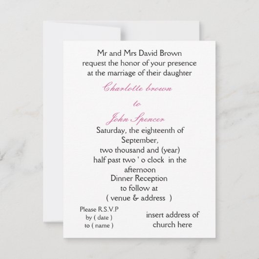 zwarte trouwuitnodiging kaart (Achterkant)