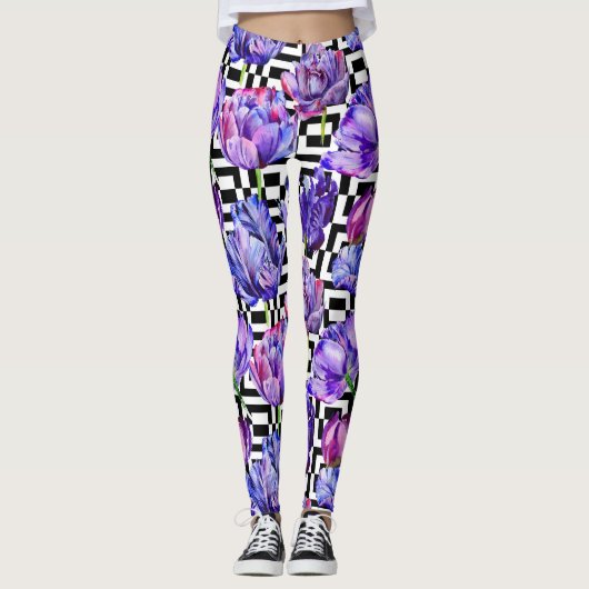 Zwarte Tulip Waterverf Leggings vrouwen (Voorkant)