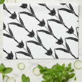 Zwarte Tulip, zwart en wit, ventilator, Floral Theedoek (Gevouwen)