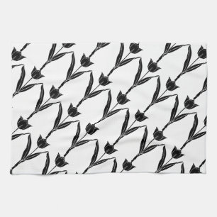 Zwarte Tulip, zwart en wit, ventilator, Floral Theedoek