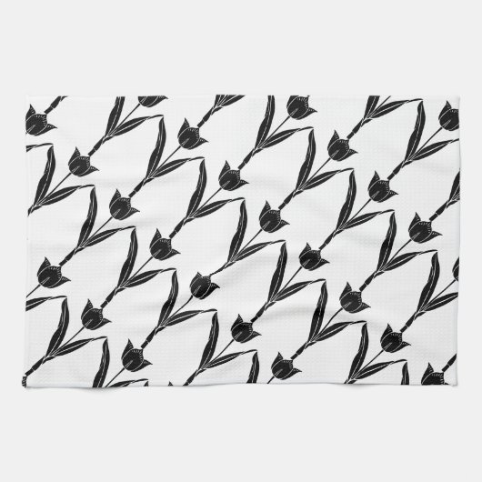 Zwarte Tulip, zwart en wit, ventilator, Floral Theedoek (Horizontaal)