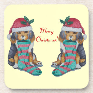 zwarte tulle knappe hond gekleed voor kerstmis bier onderzetter