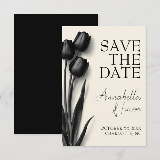 Zwarte Tulp Gotische Bloemige Bruiloft Save The Date (Voorkant / Achterkant)