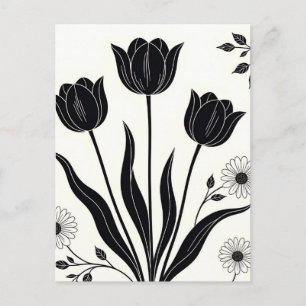 Zwarte Tulp Silhouet Patroon Briefkaart