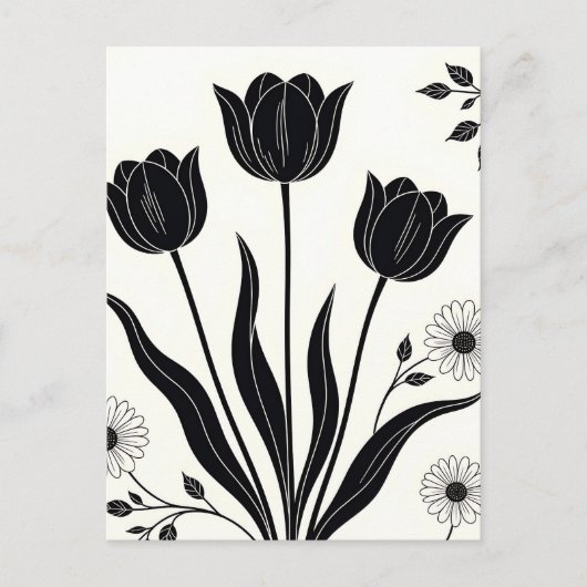 Zwarte Tulp Silhouet Patroon Briefkaart (Voorkant)