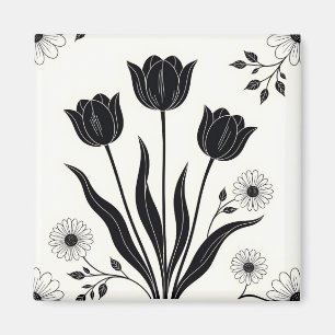 Zwarte Tulp Silhouet Patroon Magneet