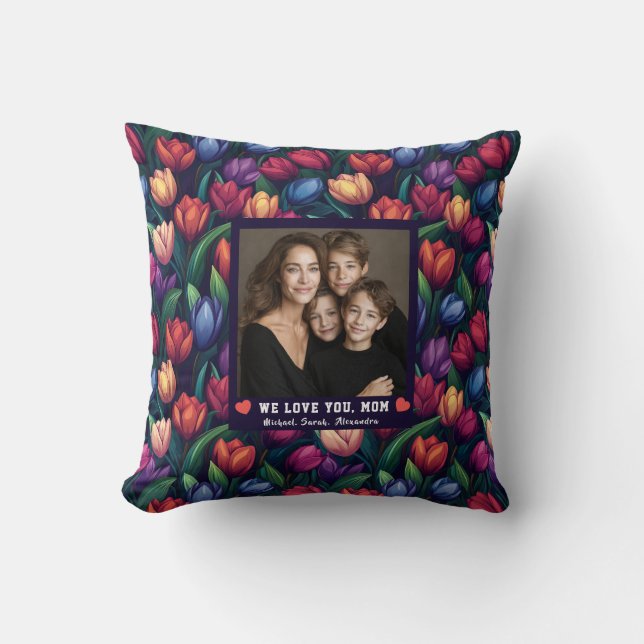 Zwarte Tulp Textuur  Eerste Keer Moeder Dag  Luxe Kussen (Voorkant)