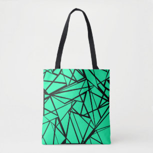 Zwarte turkooizen abstract tote bag