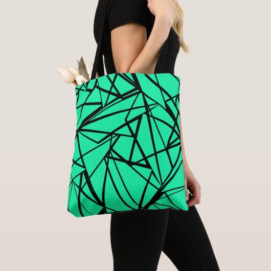 Zwarte turkooizen abstract tote bag (Dichtbij)