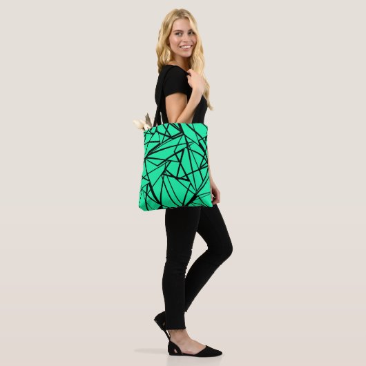 Zwarte turkooizen abstract tote bag (Op model)