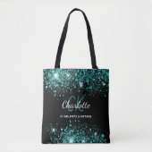 Zwarte turquoise groene glinster monogram tote bag (Voorkant)