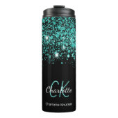 Zwarte turquoise groene glinsterende monogram naam thermosbeker (Voorkant)