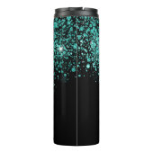 Zwarte turquoise groene glitters monogram naam thermosbeker (Achterkant)