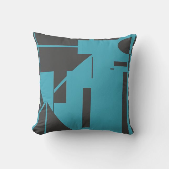 Zwarte Turquoise Menselijke-achtige Stick Figuur A Kussen (Voorkant)