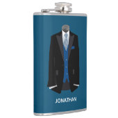Zwarte Tux met Blue Vest Personalize Wedding Heupfles (Rechts)