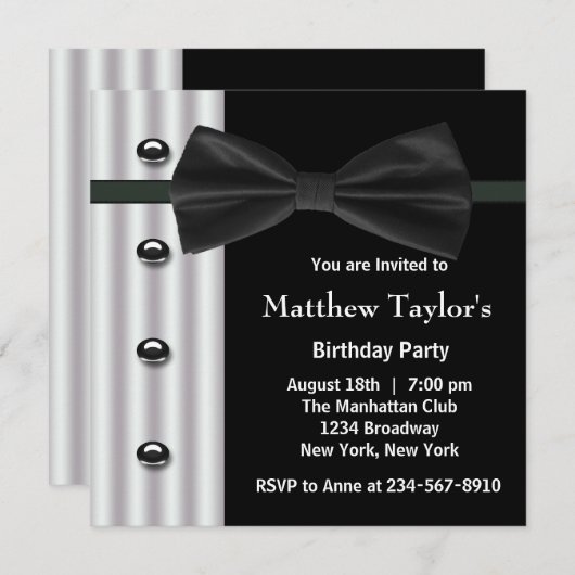 Zwarte Tuxedo Bow Stropdas Mannen verjaardagsfeest Kaart (Voorkant / Achterkant)