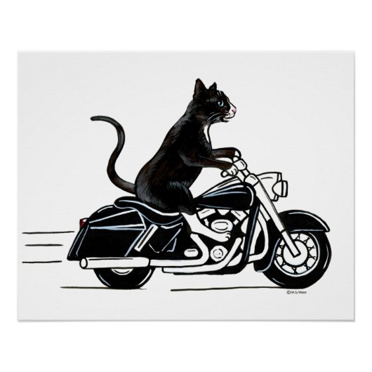 Zwarte Tuxedo Cat Riding Motorcycle Perfect Poster (Voorkant)