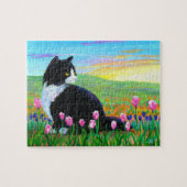 Zwarte Tuxedo Cat Tulips Art Creationarts Legpuzzel (Horizontaal)