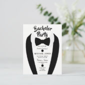 Zwarte Tuxedo Dasje Bachelorfeest Uitnodiging (Staand voorkant)
