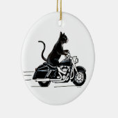 Zwarte tuxedo-kat op een motorfiets keramisch ornament (Rechts)