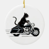 Zwarte tuxedo-kat op een motorfiets keramisch ornament (Achterkant)
