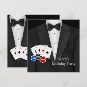 Zwarte Tuxedo Mans Poker Birthday Party Kaart (Voorkant / Achterkant)