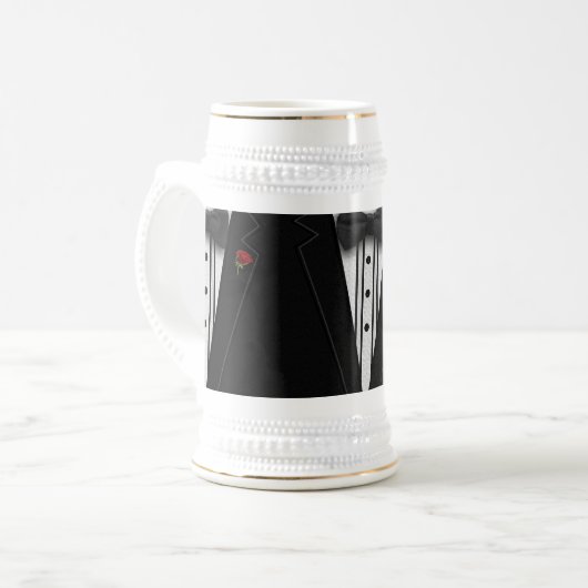 Zwarte Tuxedo met Bow-Stropdas Bierpul (Voorkant links)