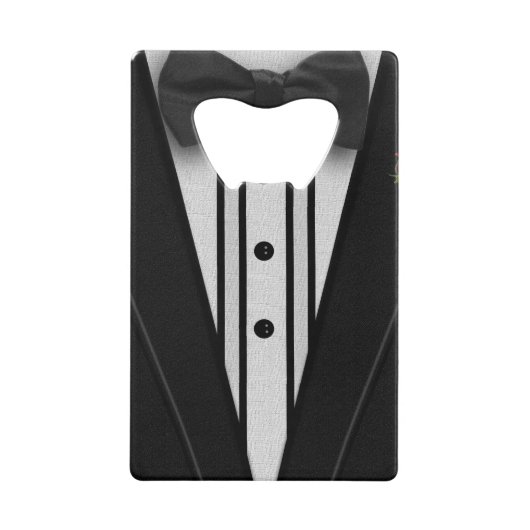Zwarte Tuxedo met Bow-Stropdas Creditkaart Flessenopener (Voorkant)