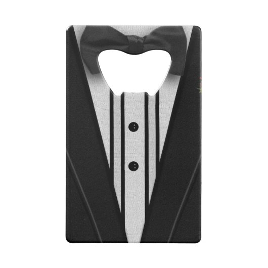 Zwarte Tuxedo met Bow-Stropdas Creditkaart Flessenopener (Achterkant)