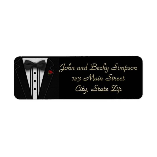 Zwarte Tuxedo met Bow-Stropdas Etiket (Voorkant)