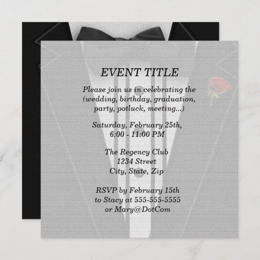 Zwarte Tuxedo met Bow-Stropdas Kaart (Voorkant / Achterkant)