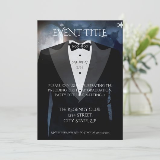 Zwarte Tuxedo met Bow-Stropdas Kaart (Staand voorkant)