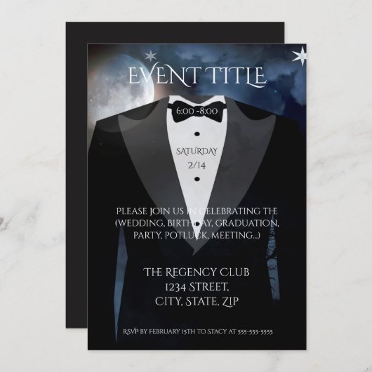 Zwarte Tuxedo met Bow-Stropdas Kaart (Voorkant / Achterkant)