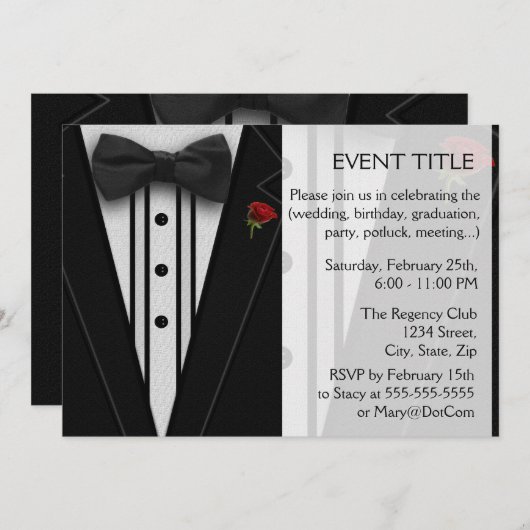 Zwarte Tuxedo met Bow-Stropdas Kaart (Voorkant / Achterkant)