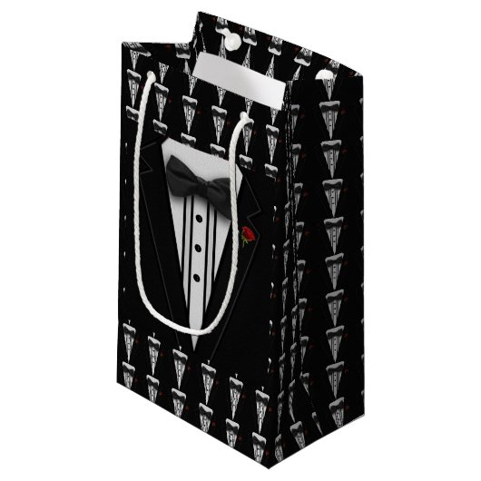 Zwarte Tuxedo met Bow-Stropdas Klein Cadeauzakje (Voorkant Gekanteld)