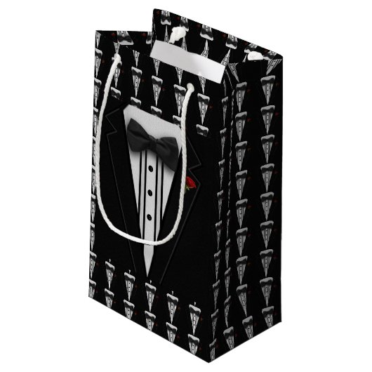 Zwarte Tuxedo met Bow-Stropdas Klein Cadeauzakje (Achterkant Gekanteld)