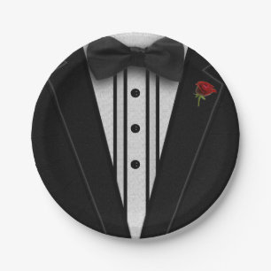 Zwarte Tuxedo met Bow-Stropdas Papieren Bordje