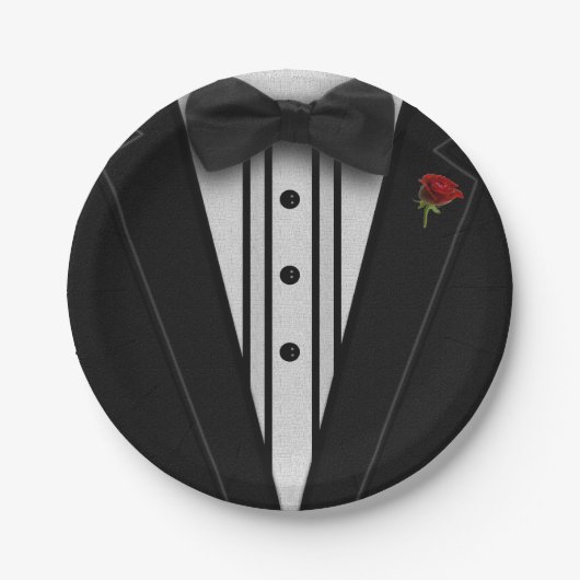 Zwarte Tuxedo met Bow-Stropdas Papieren Bordje (Voorkant)