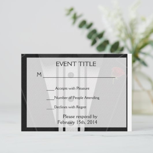 Zwarte Tuxedo met Bow-Stropdas RSVP Kaartje (Staand voorkant)